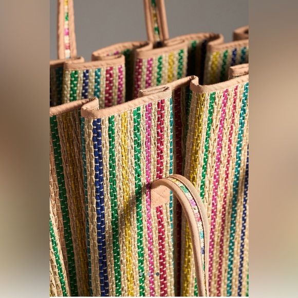 NWT Lorna Murray Pleated Tropez Raffia Multicolored Tote - Picture 3 of 3